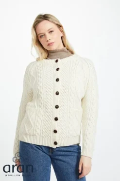 Online Sweater Shop Irish Aran Handknit Lumber Cardigan Natural