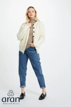 Online Sweater Shop Irish Aran Handknit Lumber Cardigan Natural