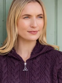 Hot Sweater Shop Irish Aran Hooded Coat Damson