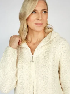 Outlet Sweater Shop Irish Aran Hooded Coat Natural