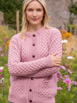 Outlet Sweater Shop Irish Aran Lumber Cardigan Rose 1505