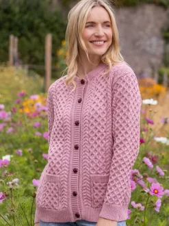 Outlet Sweater Shop Irish Aran Lumber Cardigan Rose 1505
