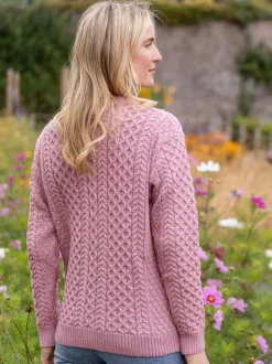 Outlet Sweater Shop Irish Aran Lumber Cardigan Rose 1505
