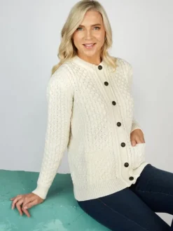 Sale Sweater Shop Irish Aran Lumber Cardigan Natural