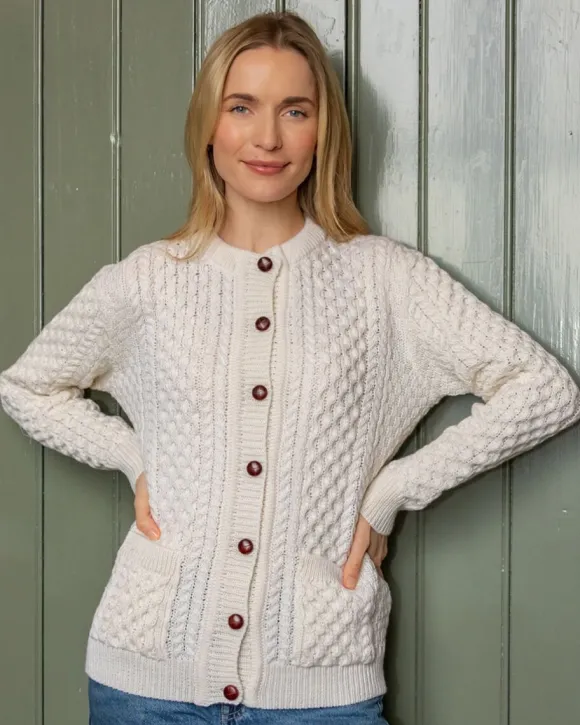 Sale Sweater Shop Irish Aran Lumber Cardigan Natural