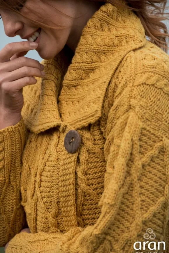 Hot Sweater Shop Irish Aran One Button Cardigan