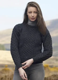 Clearance Sweater Shop Irish Aran Unisex Sweater Charcoal