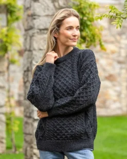 Clearance Sweater Shop Irish Aran Unisex Sweater Charcoal