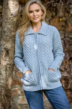 Best Sweater Shop Irish Cardigan with Zip Sky Blue