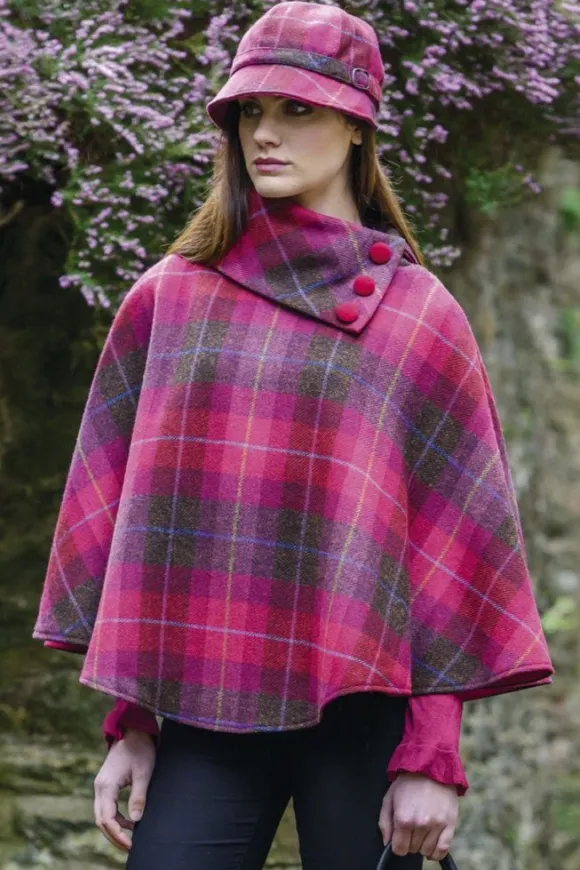 Clearance Sweater Shop Irish Tweed Poncho Pink Check 223