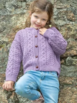 Outlet Sweater Shop Kids Aran Cardigan Lavander