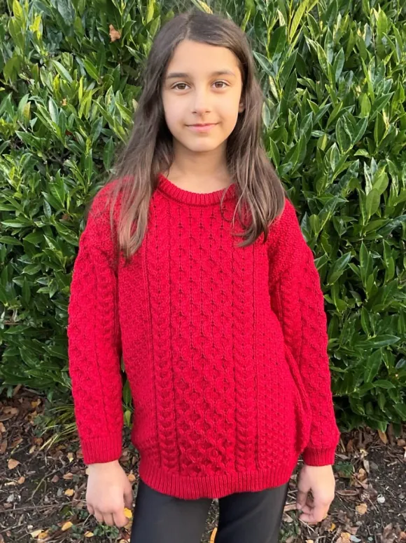 New Sweater Shop Kids Aran Sweater Merino Wool - Red
