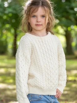 Outlet Sweater Shop Kids Aran Sweater Merino Wool - Natural