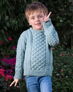 Hot Sweater Shop Kids Irish Aran Sweater Aqua