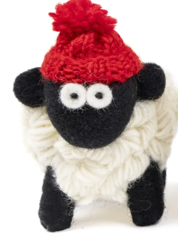 Online Sweater Shop Knitted Sheep with Bobble Hat Red - Medium