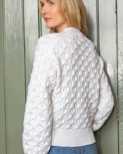 Hot Sweater Shop Ladies 100% Merino Wool Cropped Cardigan Natural