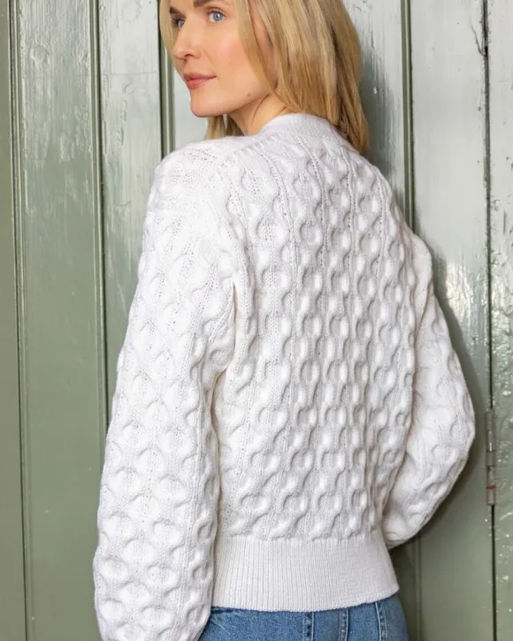 Hot Sweater Shop Ladies 100% Merino Wool Cropped Cardigan Natural
