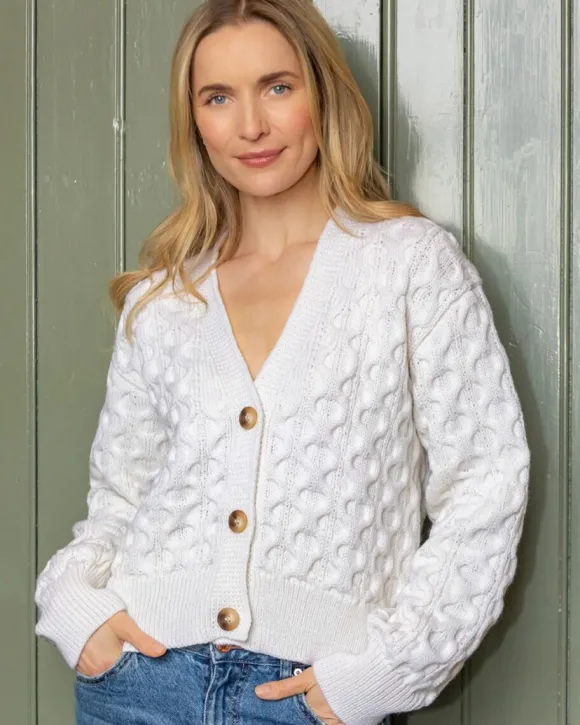 Hot Sweater Shop Ladies 100% Merino Wool Cropped Cardigan Natural