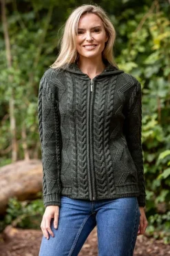 Best Sweater Shop Ladies Aran Hooded Cardigan With Cladagh Zip