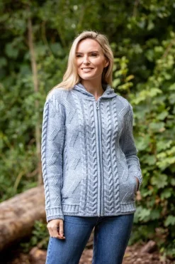 Best Sweater Shop Ladies Aran Hooded Cardigan With Cladagh Zip