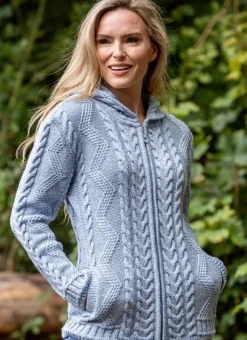 Best Sweater Shop Ladies Aran Hooded Cardigan With Cladagh Zip
