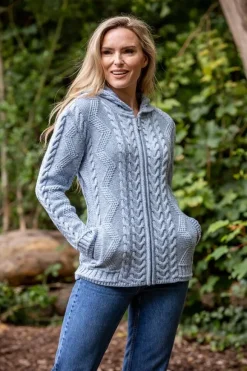 Best Sweater Shop Ladies Aran Hooded Cardigan With Cladagh Zip