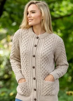 Sale Sweater Shop Ladies Cable Knit Cardigan Parsnip