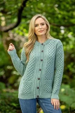 Best Sweater Shop Ladies Cable Knit Cardigan Aqua