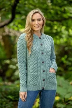 Best Sweater Shop Ladies Cable Knit Cardigan Aqua