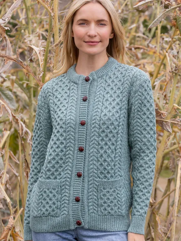 Best Sweater Shop Ladies Cable Knit Cardigan Aqua