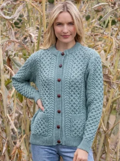 Best Sweater Shop Ladies Cable Knit Cardigan Aqua