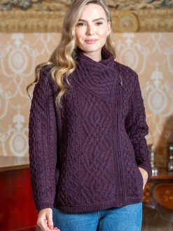 Best Sweater Shop Ladies Cable Knit Side Zip Cardigan - Purple