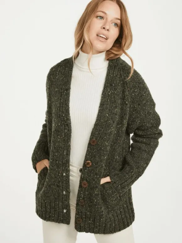 Online Sweater Shop Ladies Donegal Cardigan Army