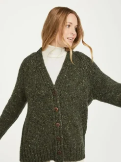Online Sweater Shop Ladies Donegal Cardigan Army