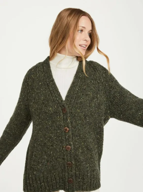 Online Sweater Shop Ladies Donegal Cardigan Army