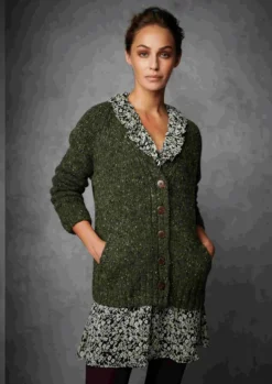 Online Sweater Shop Ladies Donegal Cardigan Army