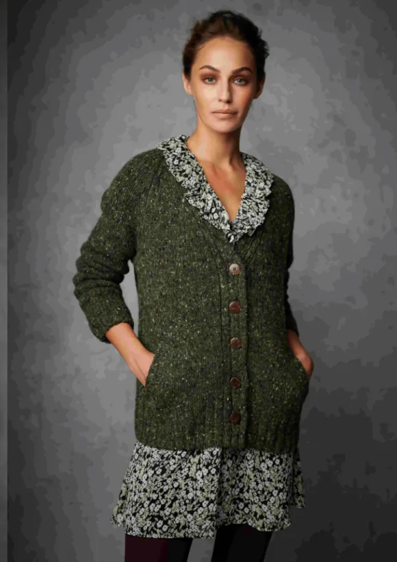 Online Sweater Shop Ladies Donegal Cardigan Army