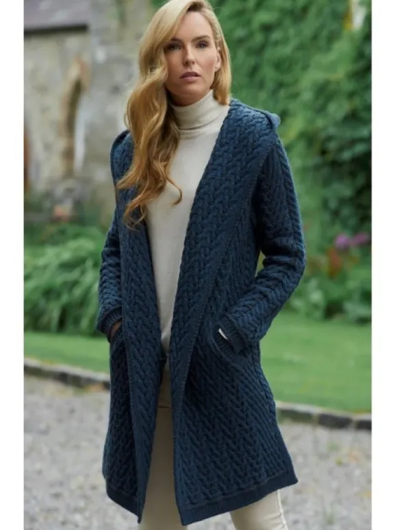 Hot Sweater Shop Ladies Herringbone Shawl Collar Hooded Coat