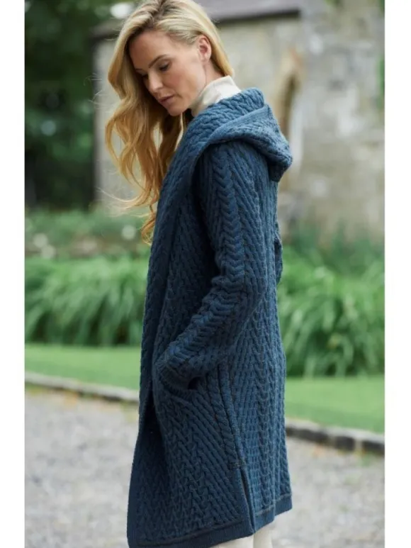 Hot Sweater Shop Ladies Herringbone Shawl Collar Hooded Coat
