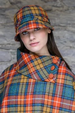 New Sweater Shop Ladies Irish Flapper Cap Orange Check Col: 60
