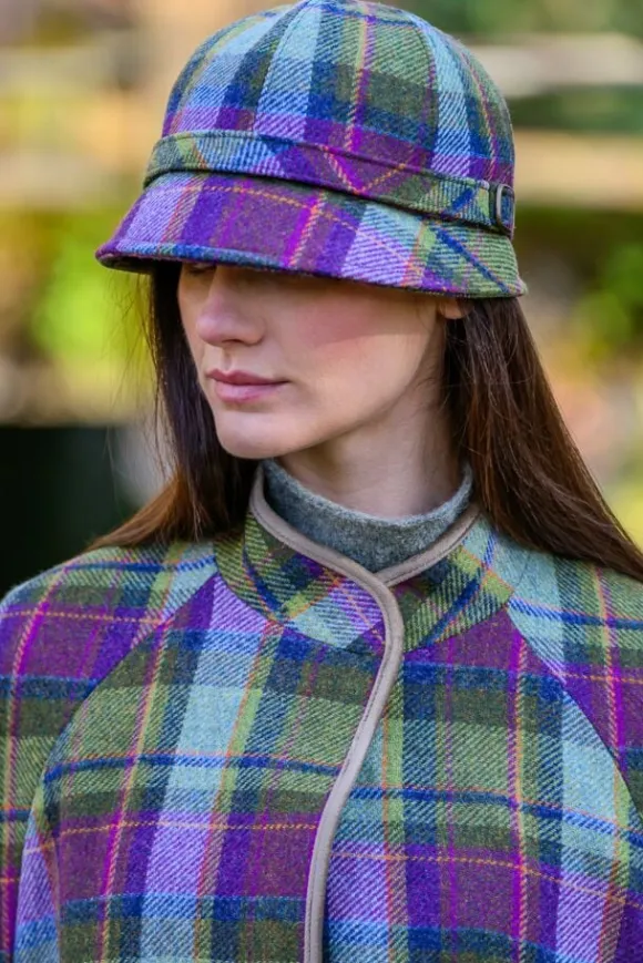 Online Sweater Shop Ladies Irish Flapper Cap Purple Check Col: 574