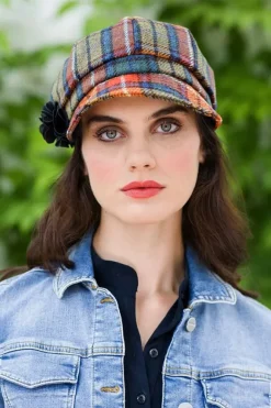 Sale Sweater Shop LADIES IRISH NEWSBOY CAP ORANGE CHECK Col: 60