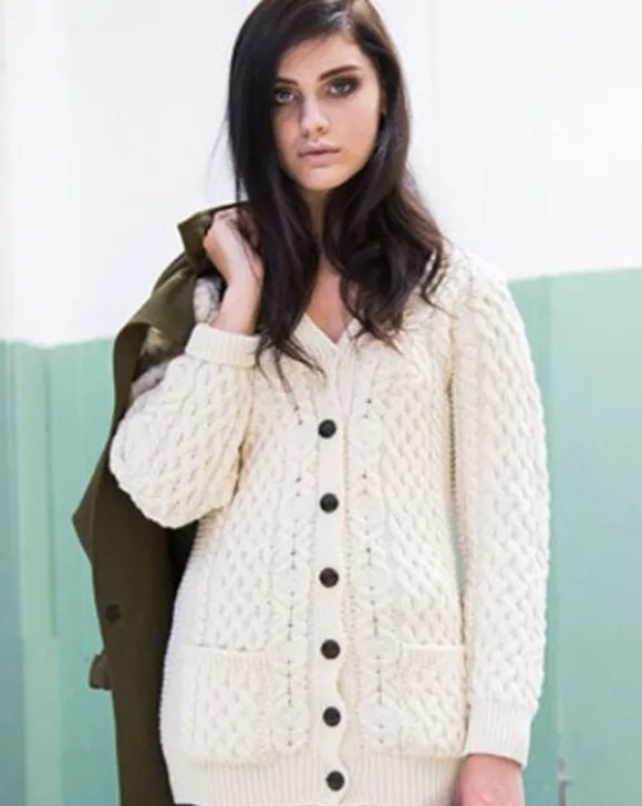 Clearance Sweater Shop Ladies Long Aran boyfriend cardigan