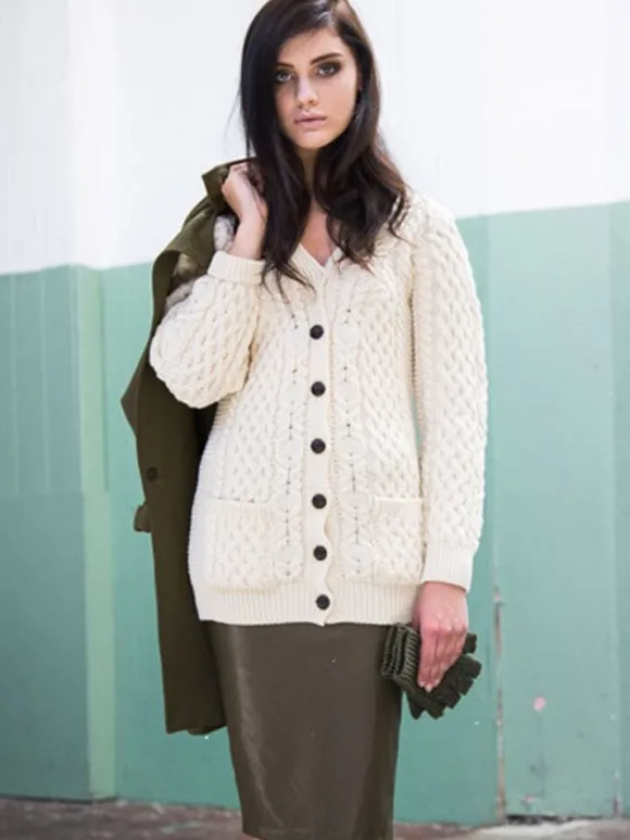 Clearance Sweater Shop Ladies Long Aran boyfriend cardigan