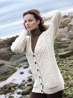 Clearance Sweater Shop Ladies Long Aran boyfriend cardigan