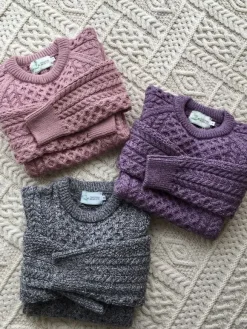 Fashion Sweater Shop Ladies Merino Wool Fitted Aran Sweater LAVENDER