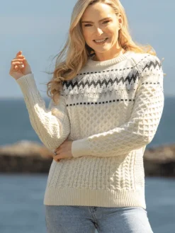 Clearance Sweater Shop Ladies Merino Wool Fitted Fairisle Sweater Natural