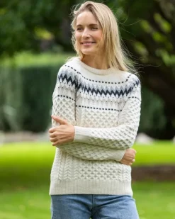 Clearance Sweater Shop Ladies Merino Wool Fitted Fairisle Sweater Natural