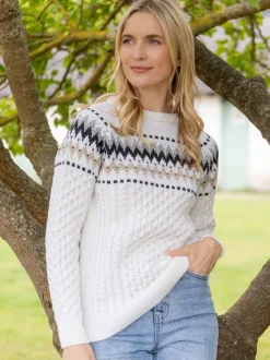 Clearance Sweater Shop Ladies Merino Wool Fitted Fairisle Sweater Natural