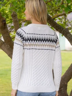 Clearance Sweater Shop Ladies Merino Wool Fitted Fairisle Sweater Natural